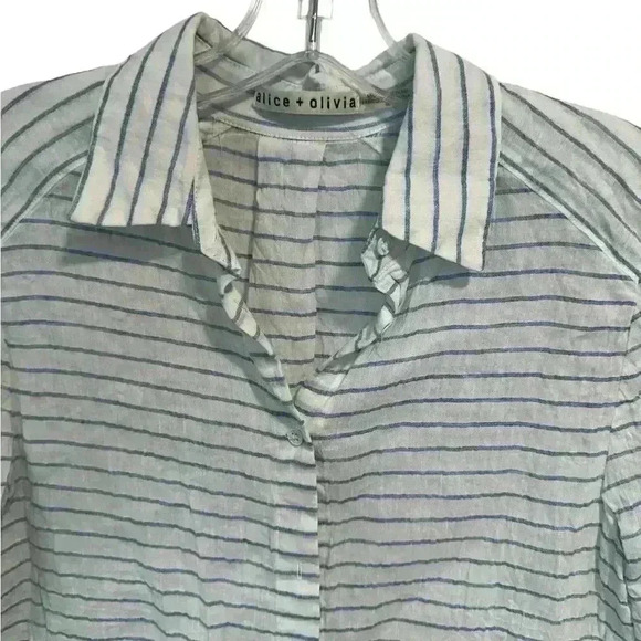 ALICE & OLIVIA Otis Stiped button up roll Cuffs long sleeve shirt Women's Sz S/P - Picture 8 of 9